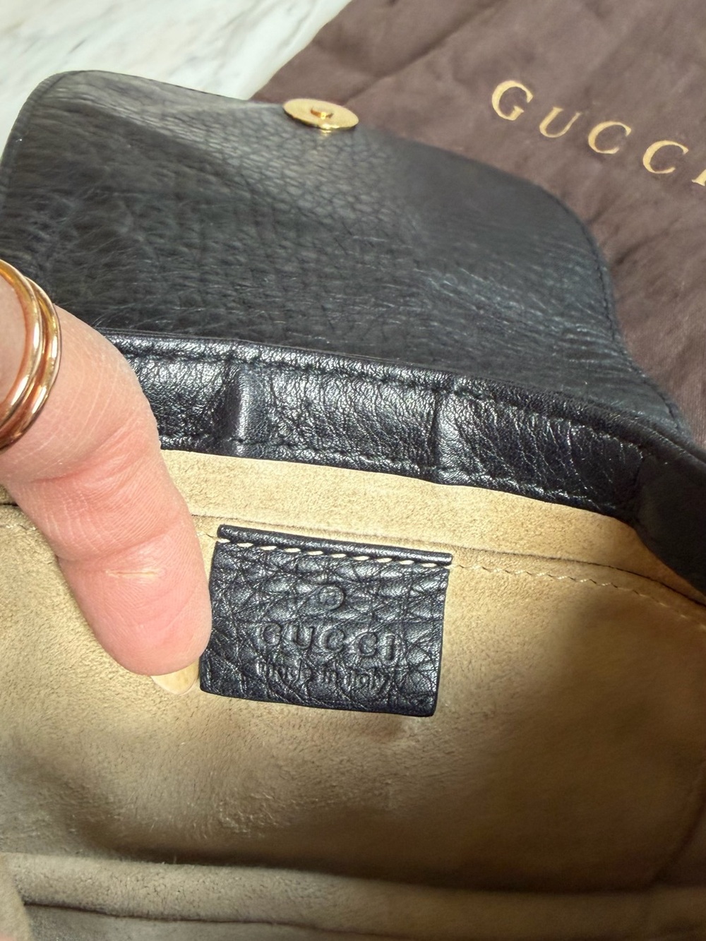 Gucci Black Pebbled Leather Crossbody with Gold GG Hardware - Picture 8 of 11